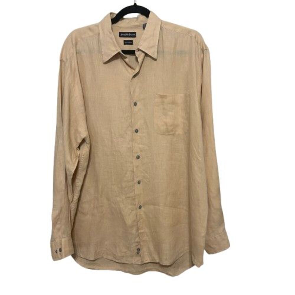 Joseph & Lyman 100% Linen Button Up Shirt Mens Large Dark Yellow Long Sleeve